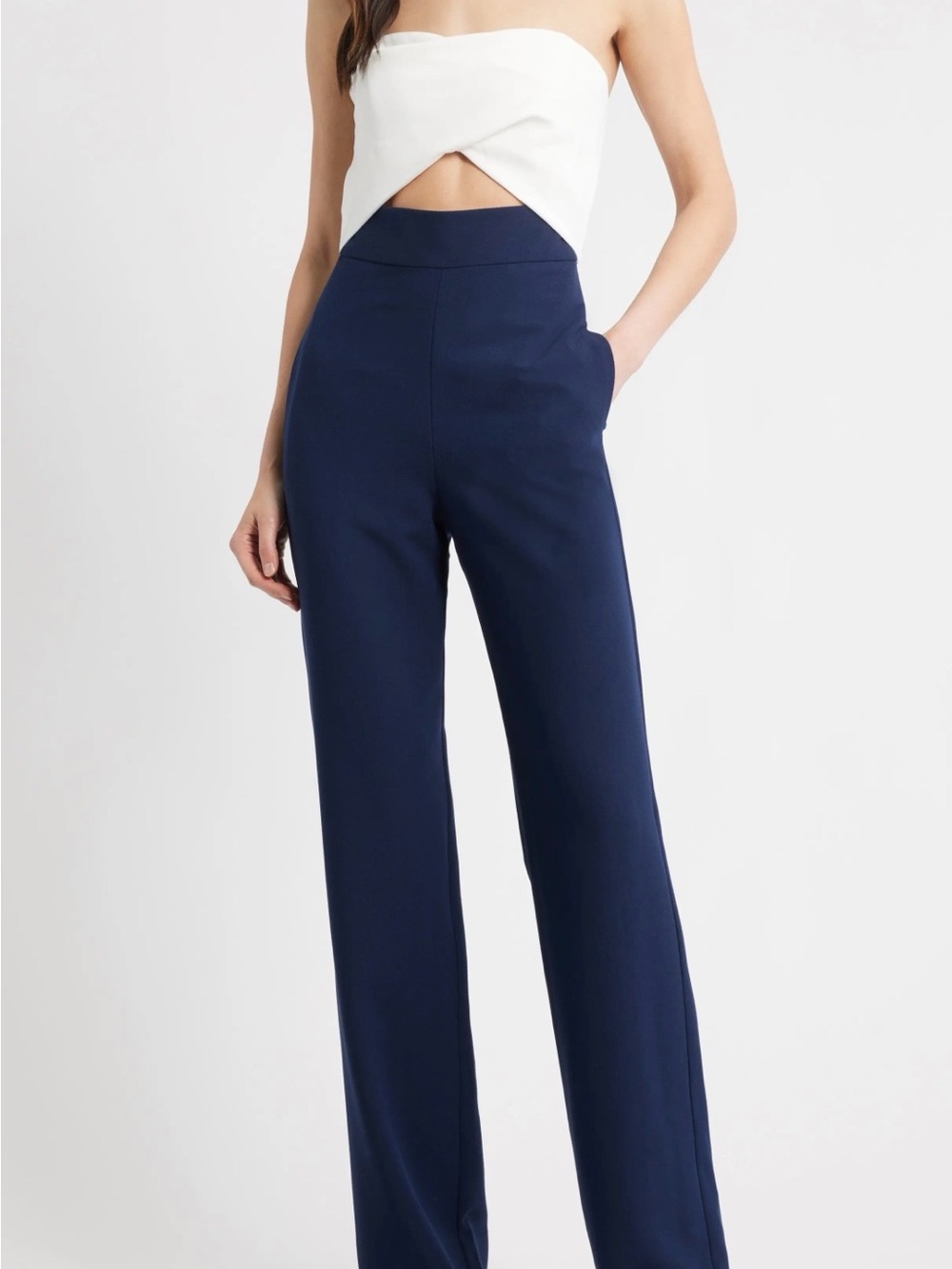 Black Halo Navy High-Rise Wide-Leg Trousers